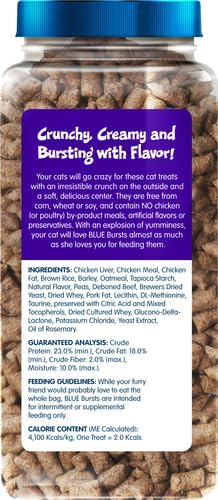 Blue Buffalo Bursts Crunchy & Creamy Cat Treats, Great for Training, Delish Liver & Beef, 12-oz. Tub (Pack of 4)