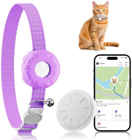 GPS Tracker for Cats - No Monthly Fee Cat Tracker, Waterproof Real-Time Tracking Collar for Pets, Kids,Luggage & Assets | 367-Day Battery Life | iOS Compatible | Anti-Lost Tracker Device (Purple)