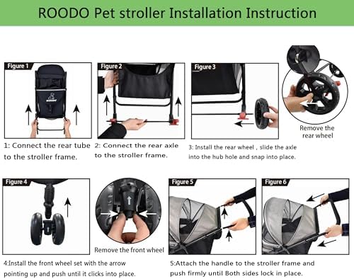 ROODO 3 Wheel Dog Pet Cat Stroller Best Lightweight Foldable Compact Portable Jogger All Terrain Travel Pet Gear Puppy Kitty Stroller for up to 30lbs Medium Small Dogs and Cats(Light Khaki)