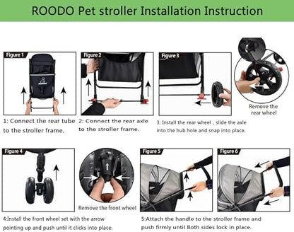 ROODO 3 Wheel Dog Pet Cat Stroller Best Lightweight Foldable Compact Portable Jogger All Terrain Travel Pet Gear Puppy Kitty Stroller for up to 30lbs Medium Small Dogs and Cats(Light Khaki)