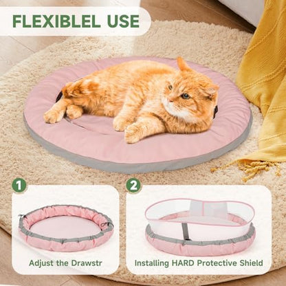 Cat Bed for Indoor Kitten Bed Washable, Anti Anxiety Round Donut Pet Beds for Small Dogs Cats, Super Soft Plush Fur Pet Bed (Pink，18 Inches)