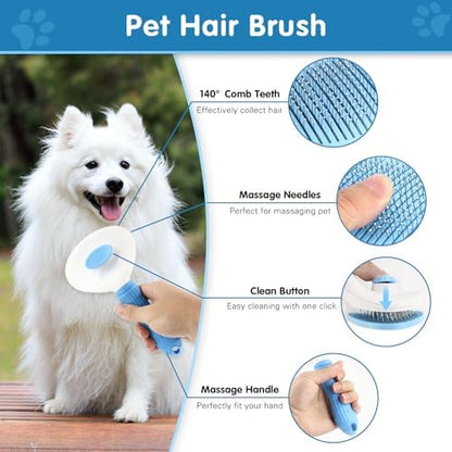 Dog Brush Dog Grooming Kit 6PCS Dog Brush for Shedding-Dog Brushes for Grooming, Dematting Comb for Dogs, Cat Nail Clipper with Nail File, Flea Comb, Bath Brush(Blue)