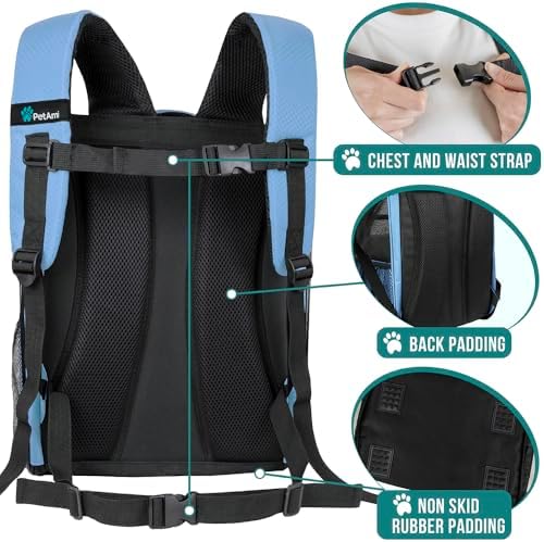 PetAmi Dog Backpack Carrier Airline Approved Cat Pet Puppy Bag, Light Blue