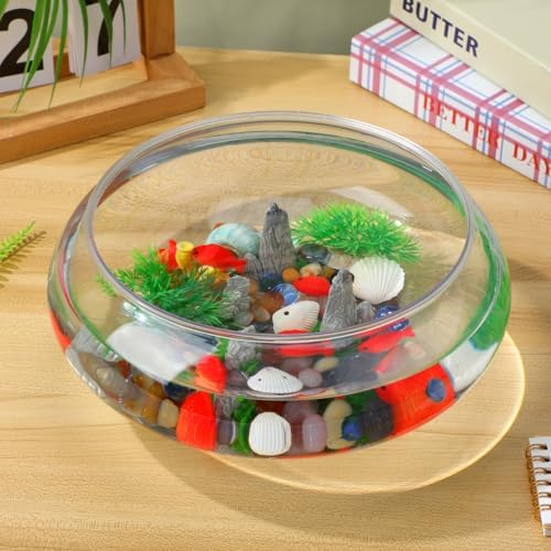 Toddmomy 9.5 Inch Transparent Plastic Fish Bowls Set of 2 Small Round Aquarium Tanks for Desktop Home Office Wedding Decor