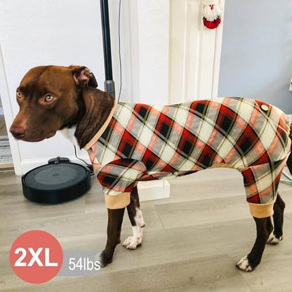 KYEESE Velvet Dog Pajamas for Medium Large Dog Soft Plaid Onesie Daily Wear