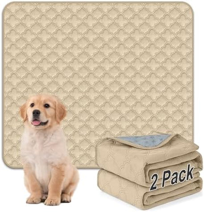 FunFurry Washable Pee Pads for Dogs - 2 Pack Reusable Waterproof Puppy Training Pads, Super Absorbent with Dog Paw Shape Non-Slip Backing (Cream, 41" X 41" - 2 Pack)