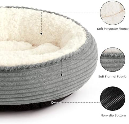 Love's cabin Round Donut Cat and Dog Cushion Bed, 24in Pet Bed for Small or Medium Dogs, Anti-Slip & Water-Resistant Bottom, Soft Durable Fabric Pet Beds, Washable Calming Cat Bed Light Grey