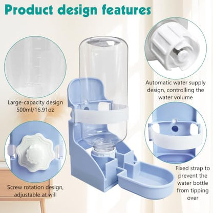 kathson Rabbit Water Bottle, 17oz Hanging Water Fountain Automatic Dispenser No Leak WaterFeeder for Bunny Chinchilla Guinea Pig Hedgehog Ferret, Blue