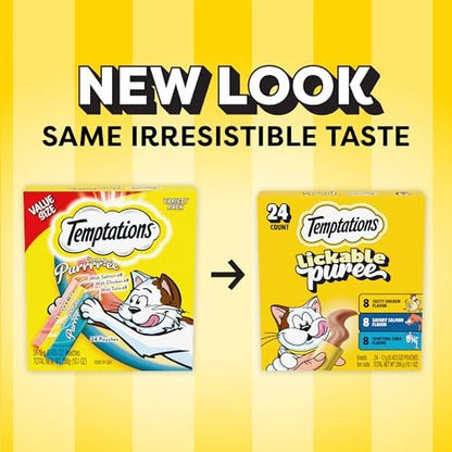 Temptations Creamy Puree Cat Treats, Chicken, Salmon & Tuna, 24 Count