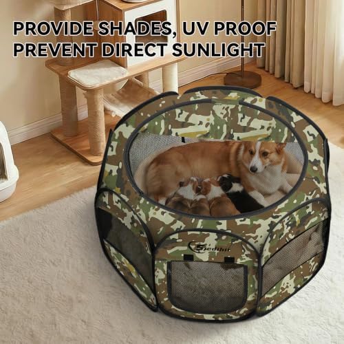 Siedihit Dog Cat Puppy Pet Playpen,Crate Tent Cage(Green Camo, Medium)