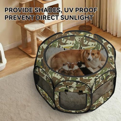 Siedihit Dog Cat Puppy Pet Playpen,Crate Tent Cage(Green Camo, Medium)
