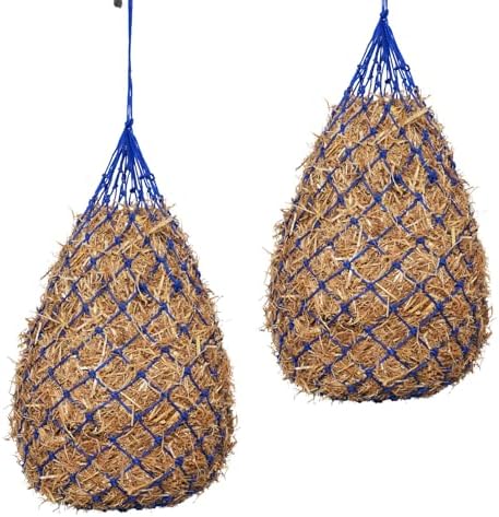Slow Feed Hay Nets for Horses, 2 Pack, 40 Inch, 2 Inch Holes, Blue