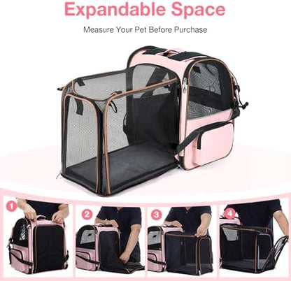 Large Cat Backpack Carrier Expandable Foldable Pet Carrier Backpack for Small Dogs Puppy Medium Cats Fit Up to 18 Lbs for Travel, Hiking,Pink