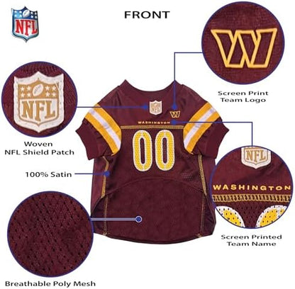 Pets First NFL Washington Commanders Dog Jersey, Size Medium. Best Football Jersey Costume for Dogs & Cats. Licensed Jersey Shirt