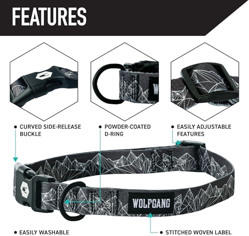 Wolfgang Heavy Duty Martingale Dog Collar with Quick Release Nylon Buckle for Walking & Training, WolfMountain Print, Medium