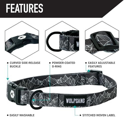 Wolfgang Heavy Duty Martingale Dog Collar with Quick Release Nylon Buckle for Walking & Training, WolfMountain Print, Medium