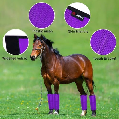 Horse Fly Boots, Breathable Mesh Protection Set of 4, Comfortable Horse Leggings, Breathable Mesh Design, Equine Supplies for Reduce Stomping, Hoof Damage & Leg Fatigue (Purple, Large)
