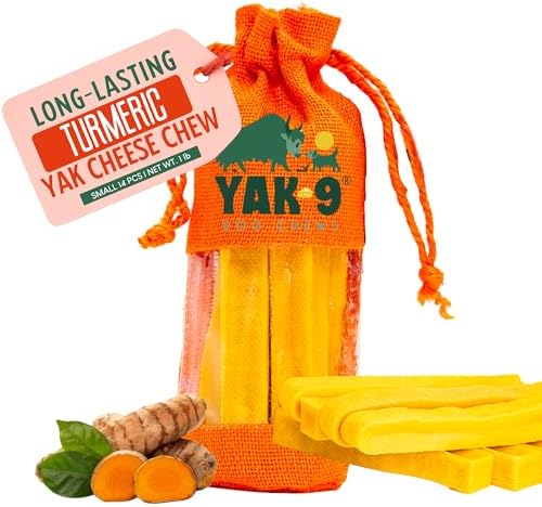 Yak Cheese Dog Chews with Turmeric for Hip & Joint Support | High Protein, Non Rawhide Dog Chews Long Lasting | Non GMO, Gluten Free, Grain Free | Small Size, Bulk 14 PC Bag