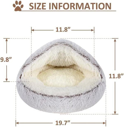 Cat Bed Round Fluffy Hooded Cat Bed Cave, Anti-Anxiety Cave Bed with Hooded Blanket, Cozy Cuddler Luxury Puppy Pet Bed, Anti-Slip Bottom and Machine Washable (Coffee, Medium)