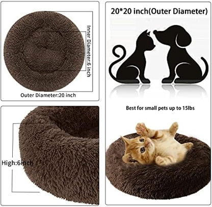 Dog Bed for Small Medium Large Dogs, 20 inch Calming Dogs Bed, Washable-Round Cozy Soft Pet Bed for Puppy and Kitten with Slip-Resistant Bottom