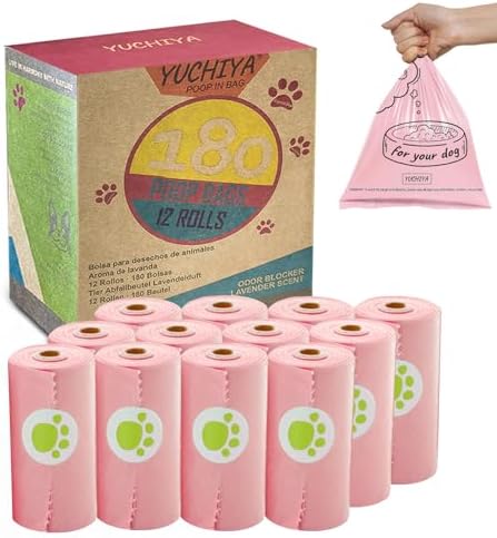 180 Dog Poop Bags Lavender Scented –Leak Proof, Easy Tear, 9"x13" Standard Size – Durable for Large/Small Dogs, Fits Most Dispensers (12 Rolls, Pink)