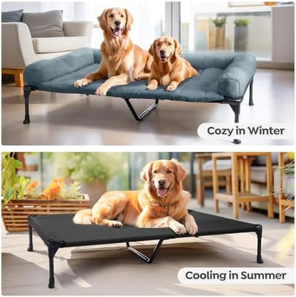 Veehoo Elevated Dog Beds Large Sized Dog with Fluffy Plush Bolster Cushion