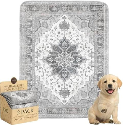 Washable Pee Pads for Dogs,Great Urine Absorbent Reusable Puppy Training Pads,Waterproof,Leak-Proof & Non-Slip Potty Pads for Whelping,Crate,Playpen,Bed.(Gray Floral,18"x24")