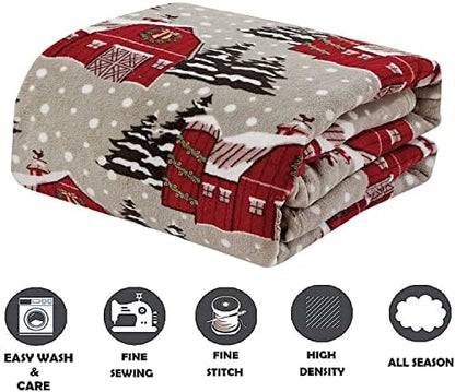Elegant Comfort Luxury Velvet Super Soft Christmas Prints Fleece Blanket-Holiday Theme Home Décor Fuzzy Warm and Cozy Throws for Winter Bedding, Couch and Gift, 50 x 60 inch, Snowybarn