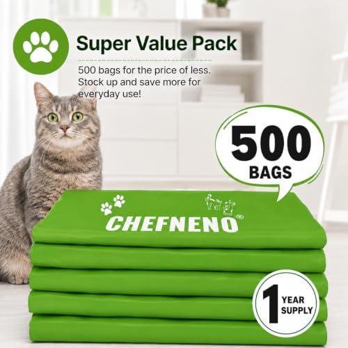 Cat Litter Waste Bags (500 ct., Green) Bulk Dog Poop Bags with Easy Tie Handles Lavender Scented Cat Litter Poop Diaper Bag Disposable Sanitary Pad Waste Bags (500 Bags)