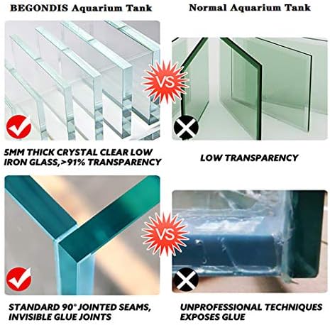 Rimless Low Iron 2.1 Gallon Glass Aquarium Tank 7.8" L × 7.8" W × 7.8" H / 20cm x 20cm x 20cm, 5mm Thickness Standard Jointed