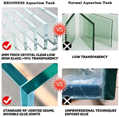 Rimless Low Iron 2.1 Gallon Glass Aquarium Tank 7.8" L × 7.8" W × 7.8" H / 20cm x 20cm x 20cm, 5mm Thickness Standard Jointed