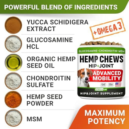 Advanced Joint Hemp Chews for Dogs Mobility - Hip & Joint Pain Relief Chews