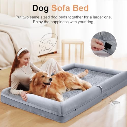 NANUYA Orthopedic Dog Bed for Large Dogs, 38 x 25 Inch, Light Grey