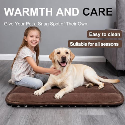 Dog Bed Mat, Reversible Dog Crate Pad with Washable Kennel Mat and Soft Foam, Flat Pet Bed for Dogs & Cats, for Crates Carriers & Travel (Dark Brown, 34" L*20" W*1.5" Th)