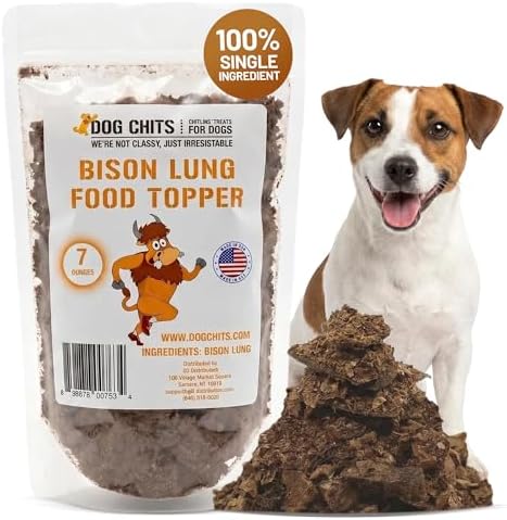 Dog Chits Bison Lung Food Topper for Dogs & Puppies - Single Ingredient, High Protein, Grain Free & Easy to Digest - Natural Dog Treats for Picky Eaters - Sprinkle on Food - Made in USA - 7 oz