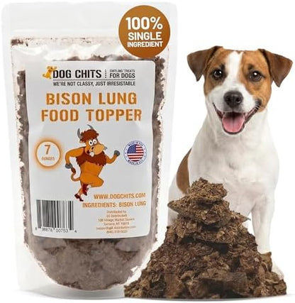 Dog Chits Bison Lung Food Topper for Dogs & Puppies - Single Ingredient, High Protein, Grain Free & Easy to Digest - Natural Dog Treats for Picky Eaters - Sprinkle on Food - Made in USA - 7 oz