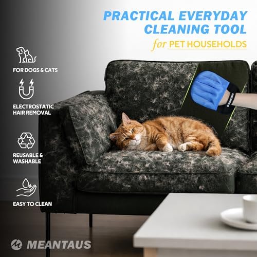 Reusable Electrostatic Pet Hair Removal Glove for Dogs & Cats with Self-Cleaning Pad - Works on Furniture, Clothing, Bedding & Car Seats