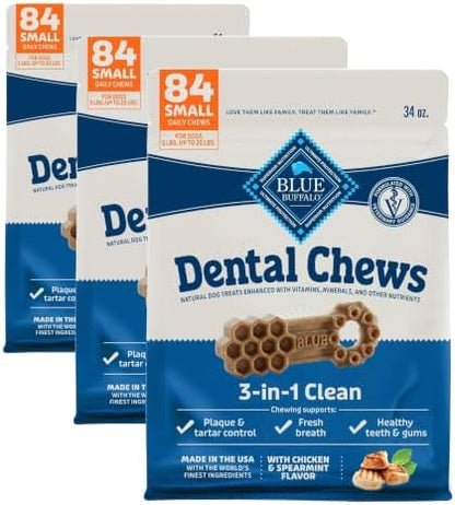Blue Buffalo Chicken & Spearmint Small Dental Chews, 84 ct, 34 Ounce (Pack of 3)
