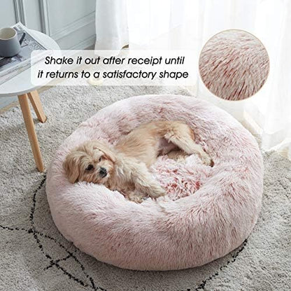 Western Home Calming Donut Small Dog Cat Bed Washable Puppy Bed,24" Pink