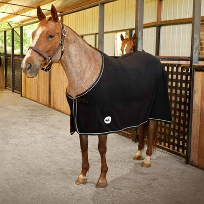 Jeffers Elite Fleece Cooler Blanket for Horses, 75" – Contoured Moisture Wicking Horse Cooler, Lightweight Breathable Fleece Horse Cover for Layering, Travel, Grooming & All Year Round Use - Black