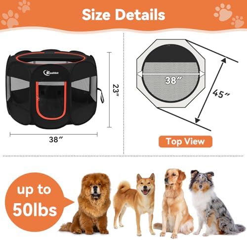 Siedihit Dog Playpen, Large Puppy Crate Tent Cage Indoor Outdoor,Black