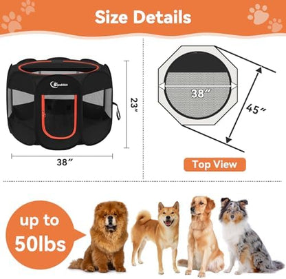 Siedihit Dog Playpen, Large Puppy Crate Tent Cage Indoor Outdoor,Black