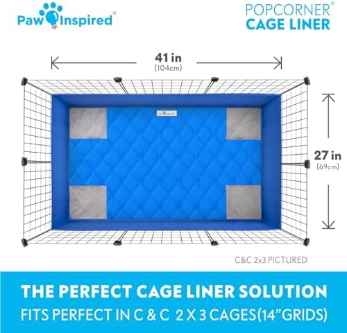 Paw Inspired PopCorner Washable Fleece Cage Liners, C&C 2x3, Blue