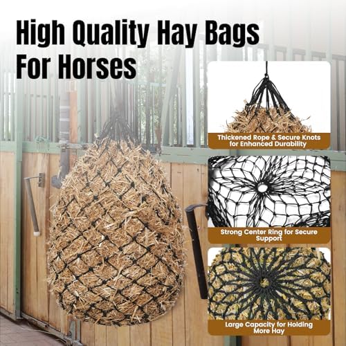 Slow Feed Hay Nets for Horses, 2 Pack, 40 Inch, 2 Inch Holes,Black