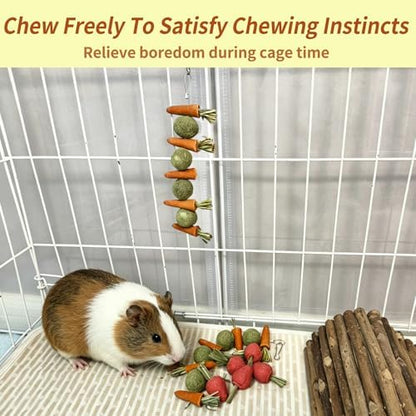 Hamiledyi Rabbit Chew Toys for Teeth Natural Bunny Toys Guinea Pig Treats Hamster Molar Teeth Toys Made with Natural Timothy Grass & Vegetables Suitable for Rodent Pets Small Animal