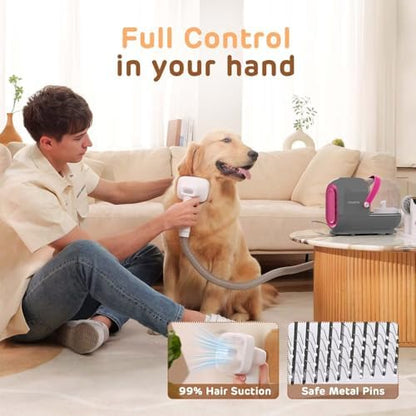 HEAPETS Dog Grooming Vacuum Kit - 3L Vacuum with 7 Tools, Low Noise Electric Clipper and Brush for Pet Shedding at Home, Gray