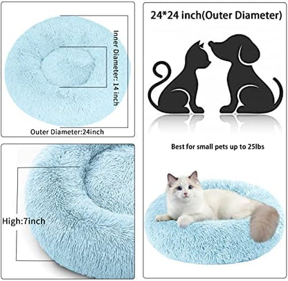 Cat Beds for Indoor Cats,24 Inch Dog Bed for Small Melium Large Dogs, Washable-Round Pet Bed for Puppy and Kitten with Slip-Resistant Bottom