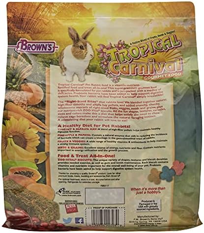 F.M. Brown's Tropical Carnival, Gourmet Pet Rabbit Food with High-Fiber Timothy and Alfalfa Hay Pellets, Probiotics for Digestive Health, Vitamin-Nutrient Fortified Daily Diet, 5 lb