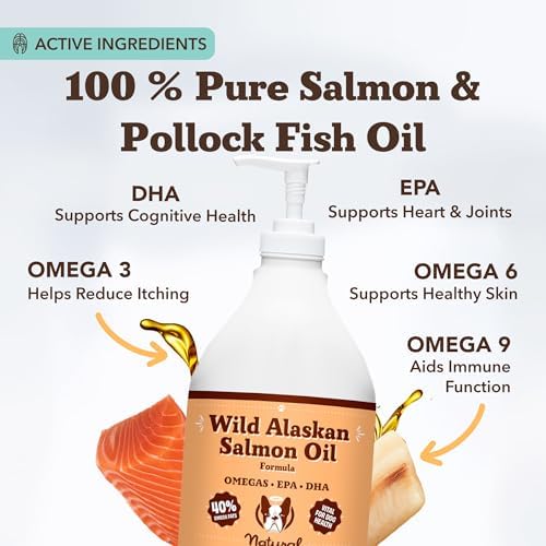 Natural Dog Company Wild Alaskan Salmon Oil for Dogs - Bulk Omega 3 Fish Oil Supplements with EPA & DHA, Half Gallon Value Size for Multi-Dog Homes, Skin Coat Joint & Heart Support, 64 oz