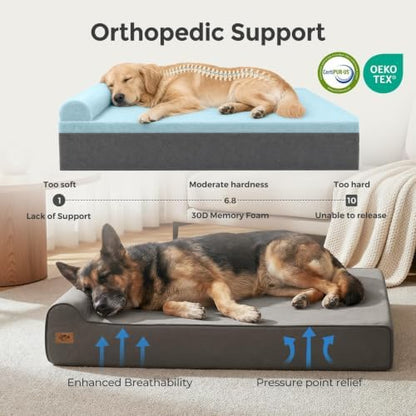 Sytopia Orthopedic Dog Beds for Large Dogs – 7" Extra Thick Memory Foam Pet Couch for Senior Dogs and Great Danes with Waterproof Liner & Washable Cover, Nonskid Bottom, 46"x28"x7", Dark Grey